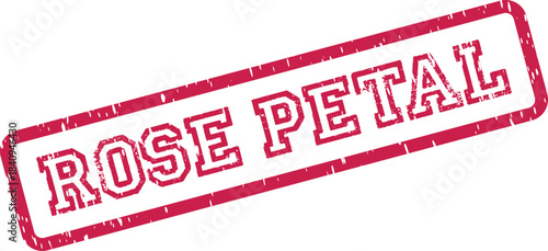 Vibrant red rubber stamp featuring the beautiful words Rose Petal with an elegant distressed grunge texture