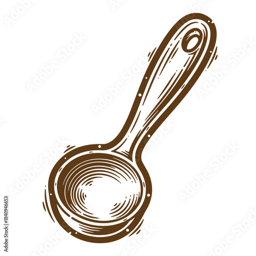 Brown sketch vintage wooden spoon isolated on white background for culinary and cooking concepts