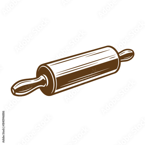 Classic brown sketch vintage rolling pin isolated on a clean white background