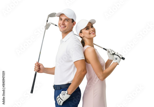 Couple playing golf isolated on transparent background