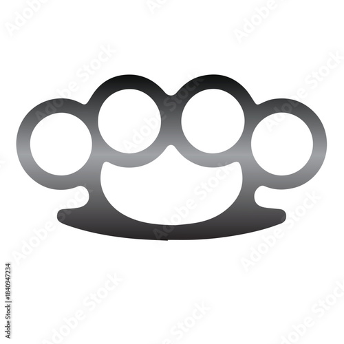 A metallic chrome brass knuckle illustration rendered with sharp reflections, smooth contours, and a bold polished finish, emphasizing its solid form and detailed craftsmanship.