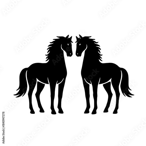Symmetrical Black Horse Silhouettes Facing Each Other Isolated Vector Illustration