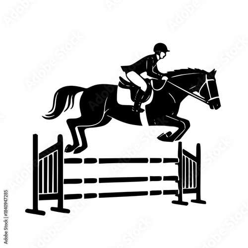 Black Horse and Rider Show Jumping Silhouette Illustration
