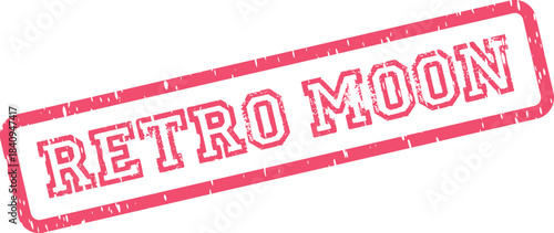 Authentic red Retro Moon distressed rubber stamp illustration for celestial themes and vintage flair