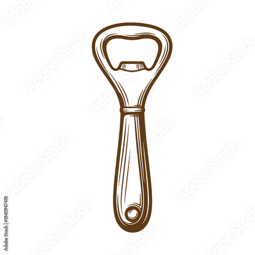 Detailed hand drawn sketch vintage illustration of a bottle opener isolated on white background