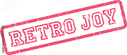 Distressed red rubber stamp impression showing the vintage text Retro Joy in a rectangular frame