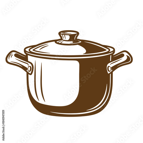 Detailed sketch illustration of a brown cooking pot with lid and handles on white background