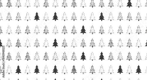 Monochrome forest pattern features evenly spaced evergreen trees arranged in a repeating decorative design across a light background.
