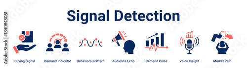 Signal Detection web banner icon vector illustration concept for business with icon of Buying Signal, Demand Indicator, Behavioral Pattern, Audience Echo, Demand Pulse, Voice Insight.