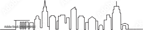 Continuous Line Skyline with Two Tier Rooftop Rhythm Minimal Artistic Illustration