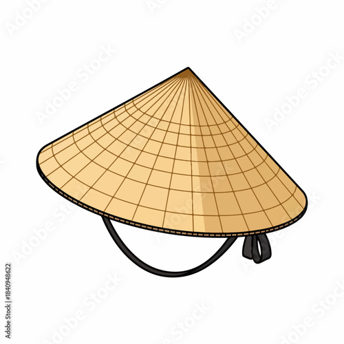 Detailed Flat Illustration Asian Conical Hat Traditional Rice Paddy Headdress