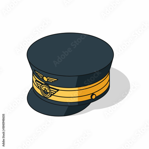 Cartoon Detailed Illustration of an Aviation Officer Cap, Classic Style Uniform