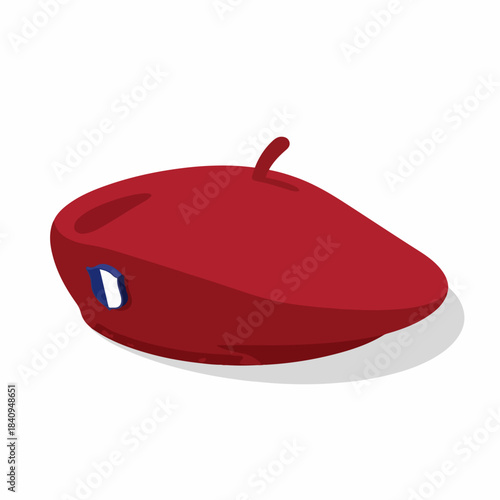 Flat Illustration Red Beret with French Flag Fashionable Headwear Item