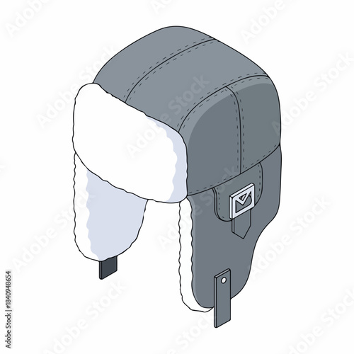Isometric Detailed Winter Ushanka Hat Warm Clothing Headwear Illustration