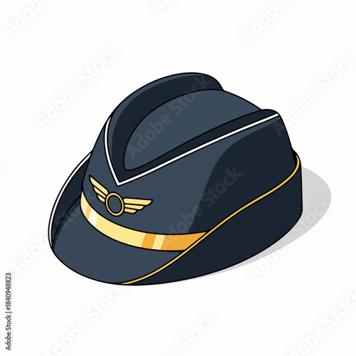 Realistic Illustration Stewardess Pilot Hat with Golden Detail Design