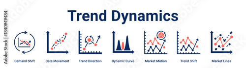 Trend Dynamics web banner icon vector illustration concept for business with icon of Demand Shift, Data Movement, Trend Direction, Dynamic Curve, Market Motion, Trend Shift.