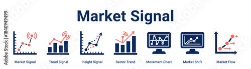 Market Signal web banner icon vector illustration concept for business with icon of Market Signal, Trend Signal, Insight Signal, Sector Trend, Movement Chart, Market Shift.