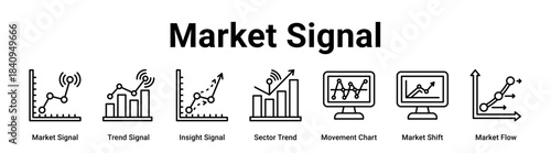 Market Signal web banner icon vector illustration concept for business with icon of Market Signal, Trend Signal, Insight Signal, Sector Trend, Movement Chart, Market Shift.