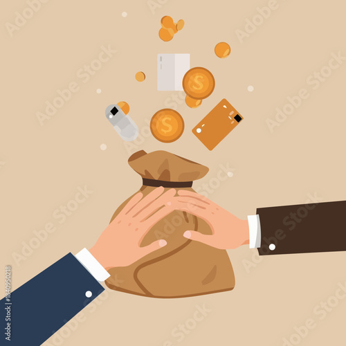 Financial security illustration of hands holding a money bag