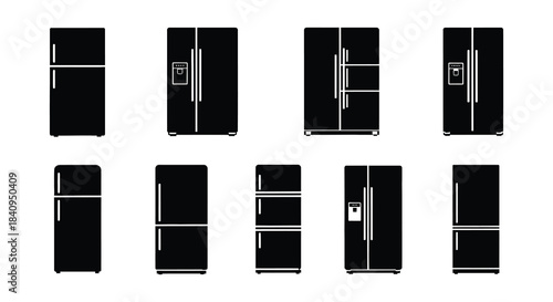 Collection of black and white refrigerator silhouettes in various styles
