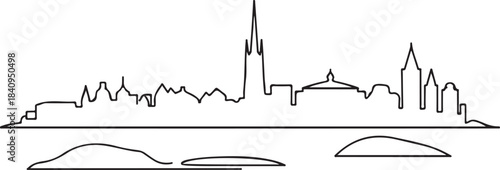 Continuous Line Stockholm Skyline with Small Islands Silhouette Minimal Artistic Illustration