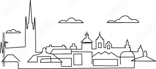 Continuous Line Stockholm Skyline with Gamla Stan Rooftops Minimal Artistic Illustration