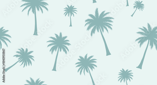 Several palm trees sway gently across a pale blue background creating a serene tropical landscape ideal for a relaxing vacation mood and sunny escapes.