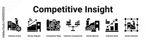 Competitive Insight web banner icon vector illustration concept for Industry with icon of Industry Pulse, Sector Signals, Competitor Map, Industry Comparison, Sector Barrier, Industry Rank.