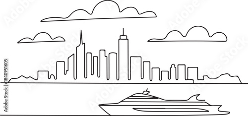 Continuous Line Sydney Skyline from a Ferry Angle in a Minimal Artistic Illustration