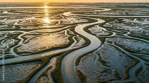 Wallpaper Mural Aerial exploration of intertidal landscape intricate river channels during a sunset Torontodigital.ca