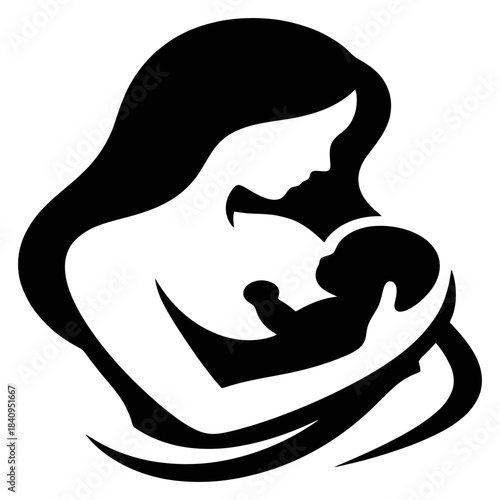 Mother's Embrace: An abstract portrayal of a mother tenderly cradling her infant, embodying the warmth of maternal affection.