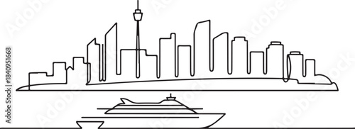 Continuous Line Sydney Skyline from a Ferry Angle in a Minimal Artistic Illustration
