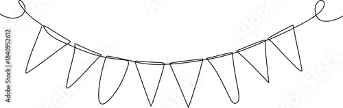 A charming black outline pennant garland creates a happy festive curve on a pure white canvas