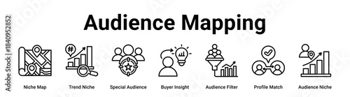 Audience Mapping web banner icon vector illustration concept for business with icon of Niche Map, Trend Niche, Special Audience, Buyer Insight, Audience Filter, Profile Match.