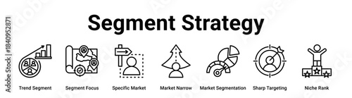 Segment Strategy web banner icon vector illustration concept for business with icon of Trend Segment, Segment Focus, Specific Market, Market Narrow, Market Segmentation, Sharp Targeting.