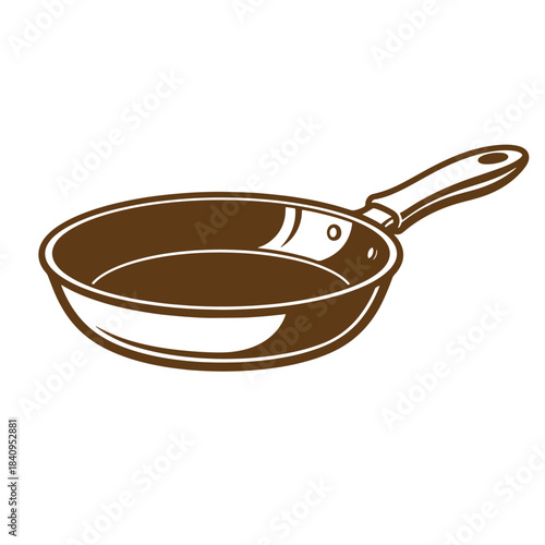 Vintage sketch illustration of a brown frying pan cooking food on white background