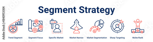 Segment Strategy web banner icon vector illustration concept for business with icon of Trend Segment, Segment Focus, Specific Market, Market Narrow, Market Segmentation, Sharp Targeting.
