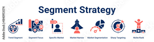 Segment Strategy web banner icon vector illustration concept for business with icon of Trend Segment, Segment Focus, Specific Market, Market Narrow, Market Segmentation, Sharp Targeting.