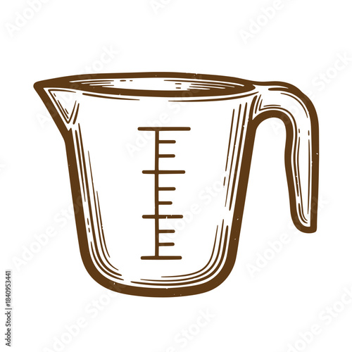 Vintage sketch illustration of a measuring cup with scale for kitchen cooking and baking