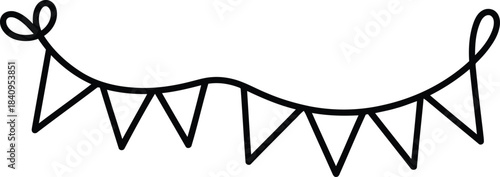 A simple black outline drawing shows a string of plain triangular pennants for celebration