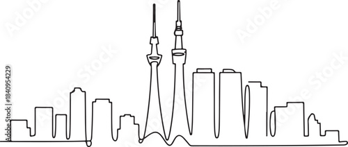 Continuous Line Tokyo Skyline with Shinjuku Towers Outline Minimal Artistic Illustration