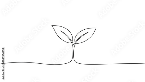 Minimalist continuous line drawing of a small plant sprout