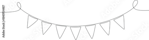 A simple one line drawing of a festive party garland with empty triangular pennants