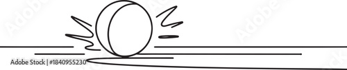 Continuous line illustration of a ball hitting the floor with a dust effect