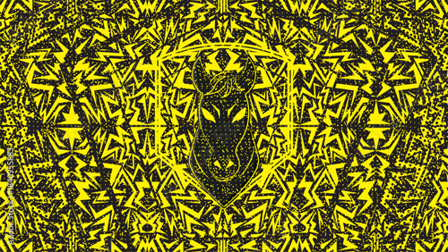 Modern Abstract Black Yellow Horse Silhouette Pattern with Energetic Shapes and Bold Contrast for Festival Poster Wallpaper and Dynamic Graphic Background