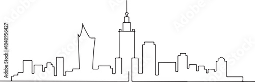 Continuous Line Warsaw Skyline with Modern Tower Blocks Minimal Artistic Illustration