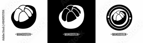 Mangosteen logo set. Collection of black logos. Stock vector.