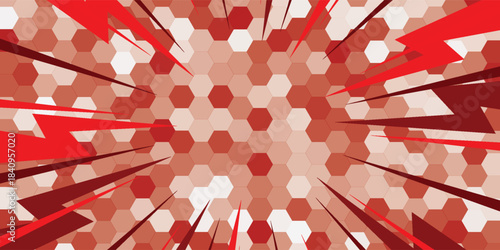 Red Pop Art Comic Background with Thunders. Red thunder comic halftone style background. Retro comic book style empty backdrop for magazine, cover, ad, banner, websites