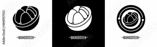Mangosteen logo set. Collection of black logos. Stock vector.