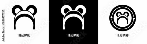 Heaadband logo set. Collection of black and white logos. Stock vector.